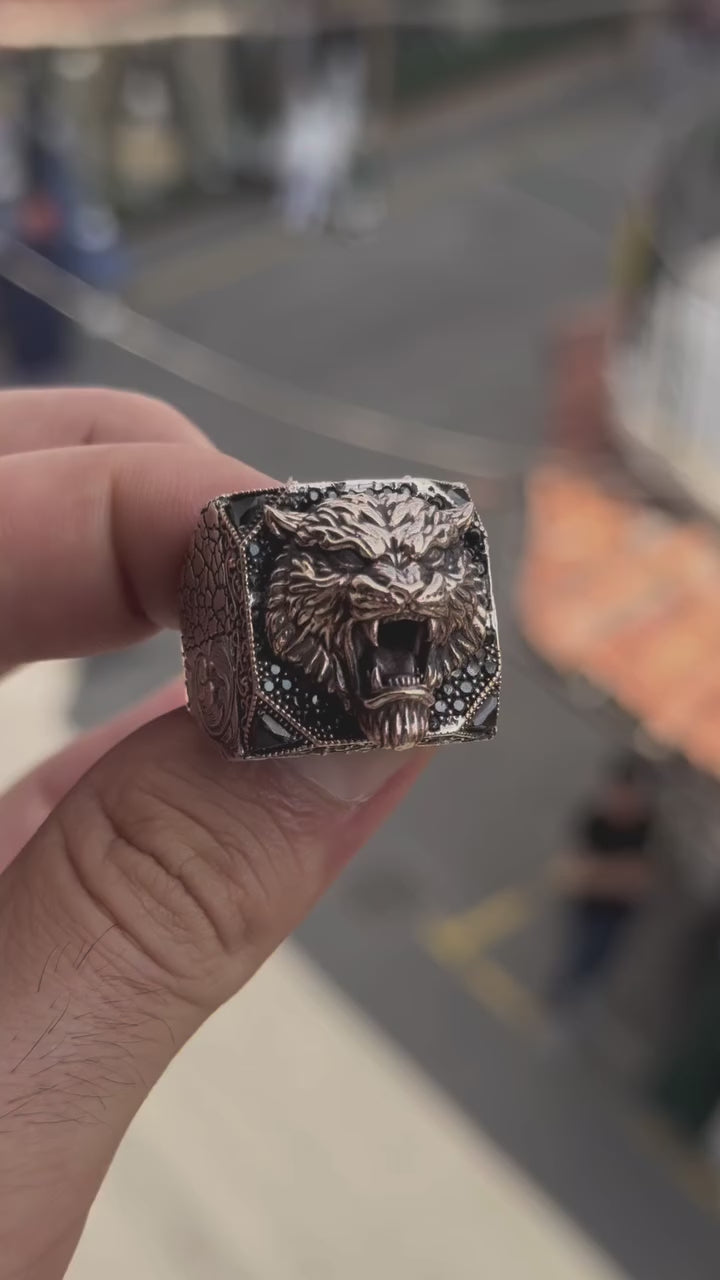Panther silver men's ring
