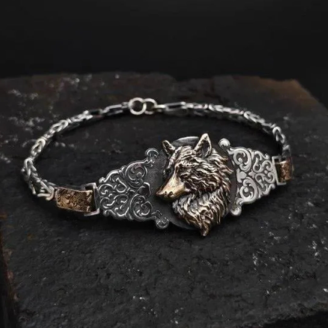 Custom-designed Silver Bracelet with Wolf Motif