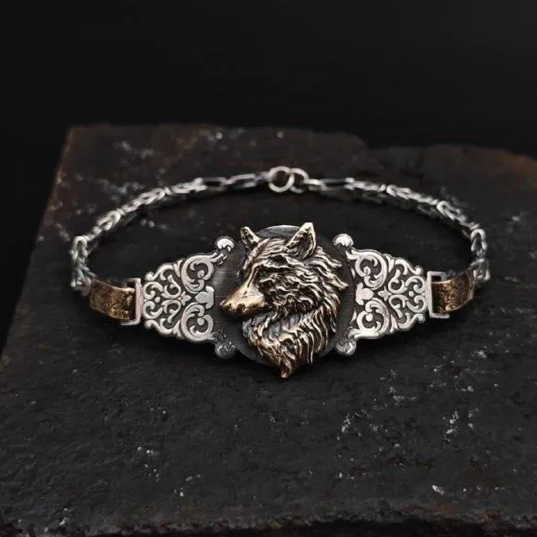 Custom-designed Silver Bracelet with Wolf Motif