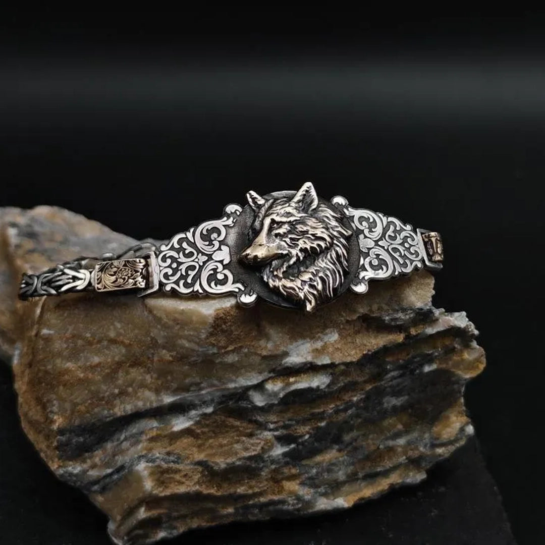 Custom-designed Silver Bracelet with Wolf Motif