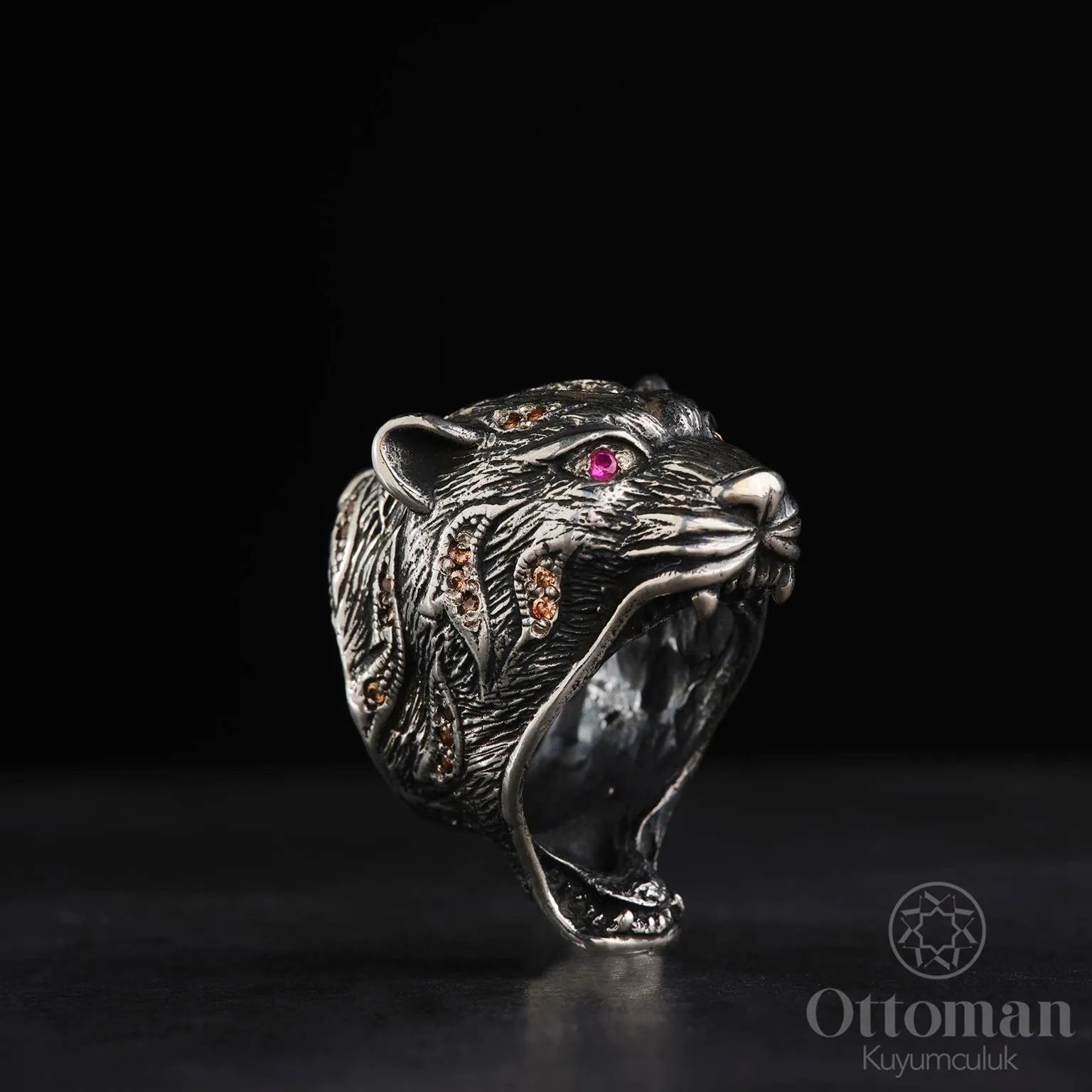 Lion - shaped silver men's ring is crafted from 925 sterling silver - Silver Whisper