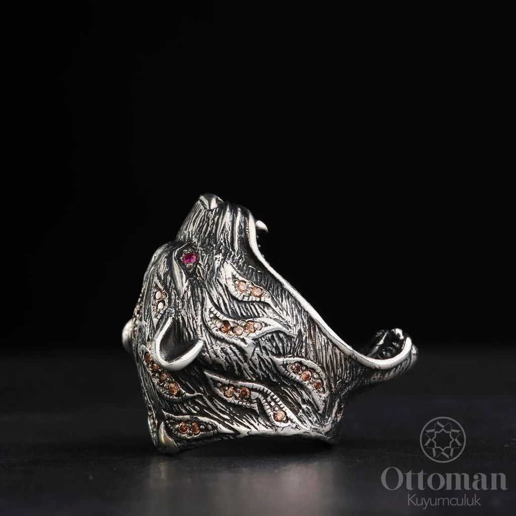 Lion - shaped silver men's ring is crafted from 925 sterling silver - Silver Whisper