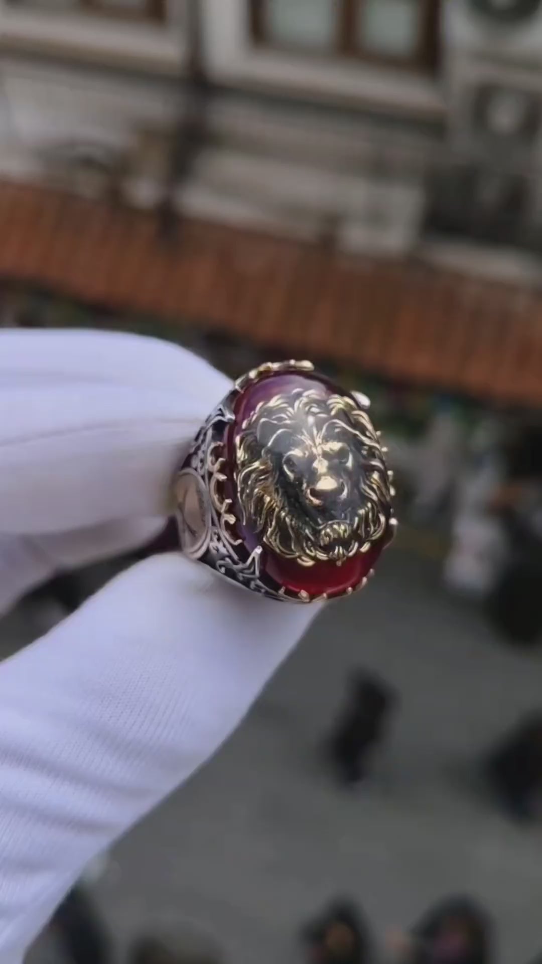 925 sterling silver Amber Stone Lion design Silver ring.